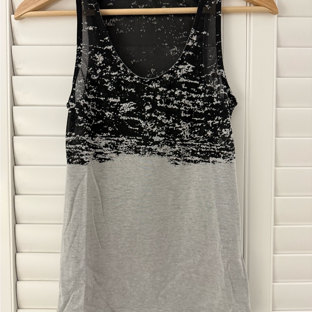 All Saints Black & Gray Patterned Scoop Neck Tank